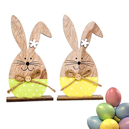 BESTOYARD Coniglio di Pasqua in Legno Ornamento Coniglietti Artigianato Legno 2pcs - 3