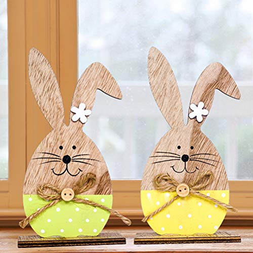 BESTOYARD Coniglio di Pasqua in Legno Ornamento Coniglietti Artigianato Legno 2pcs - 7