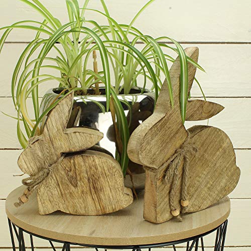MACOSA GW1002355 – Decorazione in Legno a Forma di Coniglietto Pasquale, Set da 2 Pezzi, in Legno di Mango - 2
