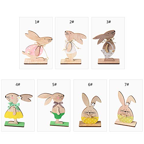 Festnight Tag da Tavolo Legno Coniglietto Ornamenti Tavolo Etichette Stand Tabelle Segnaposto Cibo Forniture Nastro Dell’uovo Pasqua Artigianato Legno per Decorazioni Casa Matrimonio Pasqua - 5