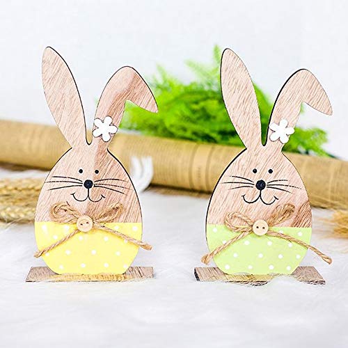 Festnight Tag da Tavolo Legno Coniglietto Ornamenti Tavolo Etichette Stand Tabelle Segnaposto Cibo Forniture Nastro Dell’uovo Pasqua Artigianato Legno per Decorazioni Casa Matrimonio Pasqua - 7