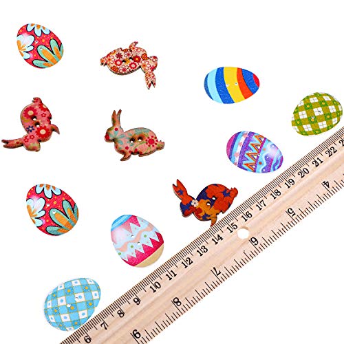 Yaomiao 200 Pezzi Bottoni di Pasqua in Legno Pasquali Coniglietto Uovo Bottoni per la Decorazione di Pasqua e Progetti Fai da Te, Multi-Colore - 2