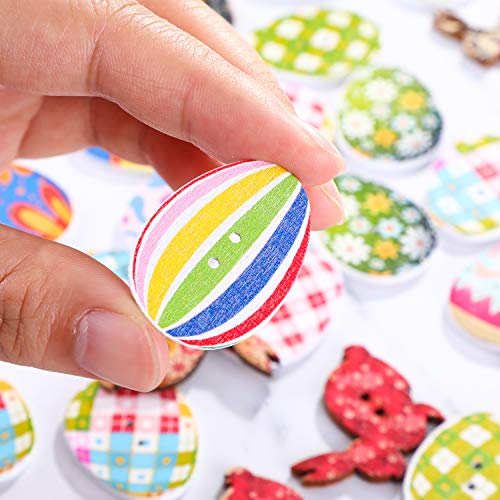 Yaomiao 200 Pezzi Bottoni di Pasqua in Legno Pasquali Coniglietto Uovo Bottoni per la Decorazione di Pasqua e Progetti Fai da Te, Multi-Colore - 3