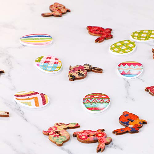 Yaomiao 200 Pezzi Bottoni di Pasqua in Legno Pasquali Coniglietto Uovo Bottoni per la Decorazione di Pasqua e Progetti Fai da Te, Multi-Colore - 4
