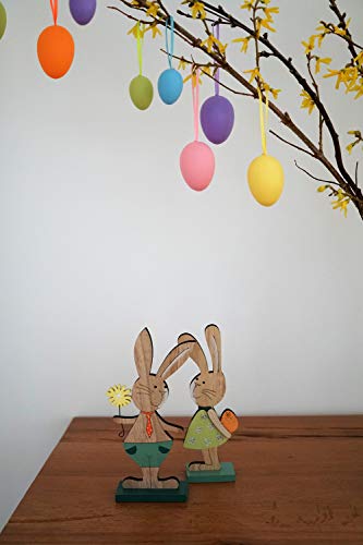 khevga Decorazione pasquale in legno – Coniglio decorativo in confezione da 2 - 2