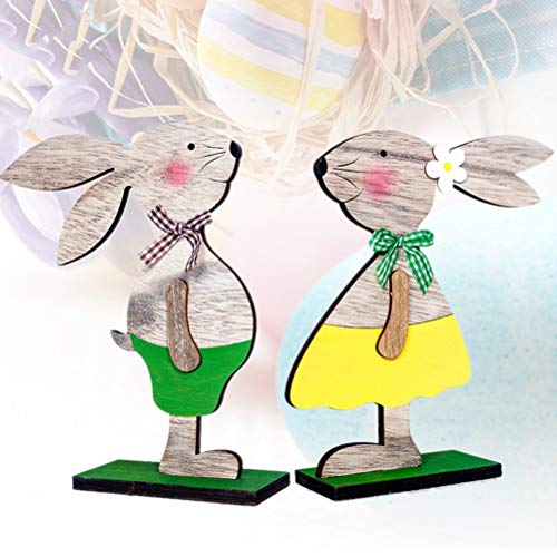 BESTOYARD Coniglio di Pasqua in Legno Ornamento Coniglietti Artigianato 2pcs - 3