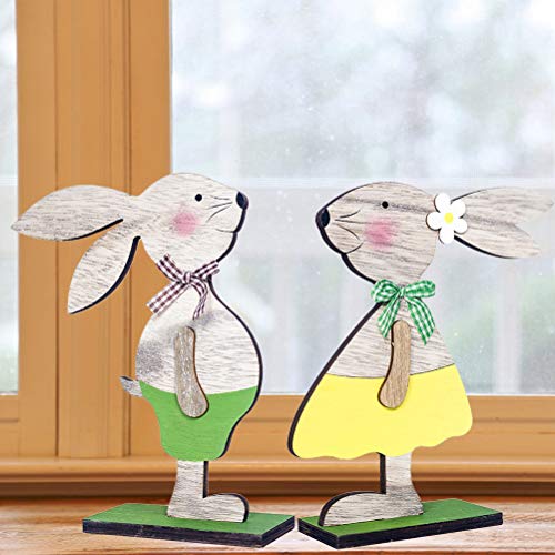 BESTOYARD Coniglio di Pasqua in Legno Ornamento Coniglietti Artigianato 2pcs - 9