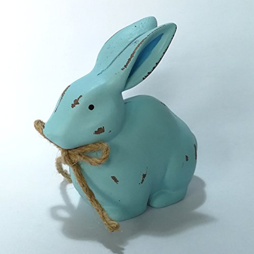 Demino 3D Legno Bunny Buona Pasqua Coniglio Sveglio Table Desk Regalo Toy Decor Ornamenti per Bambini con la Corda Casa Blu - 3