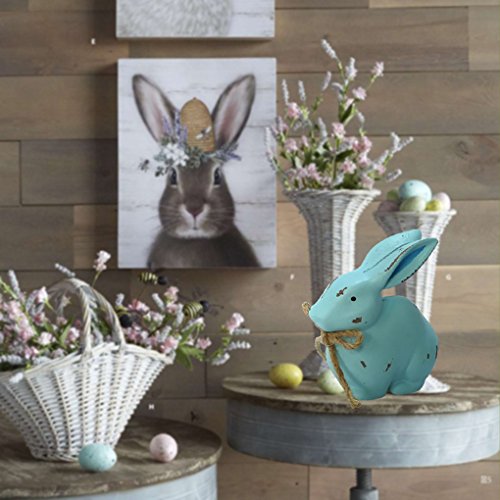 Demino 3D Legno Bunny Buona Pasqua Coniglio Sveglio Table Desk Regalo Toy Decor Ornamenti per Bambini con la Corda Casa Blu - 7