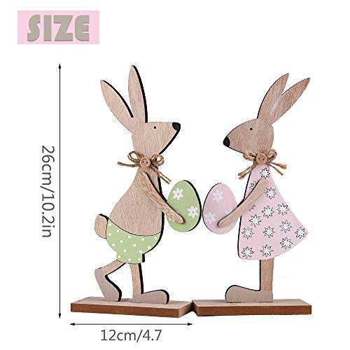 Victor’s Workshop Pezzi 2 Decorativo di Pasqua Ornamenti in Legno Pasquale Conigli da con Uova 26 cm per la Decorazione di Pasqua – Rosa/Verde - 2