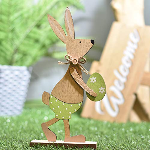 Victor’s Workshop Pezzi 2 Decorativo di Pasqua Ornamenti in Legno Pasquale Conigli da con Uova 26 cm per la Decorazione di Pasqua – Rosa/Verde - 4