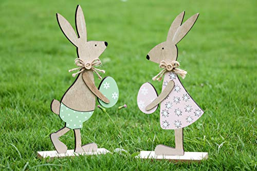 Victor’s Workshop Pezzi 2 Decorativo di Pasqua Ornamenti in Legno Pasquale Conigli da con Uova 26 cm per la Decorazione di Pasqua – Rosa/Verde - 5
