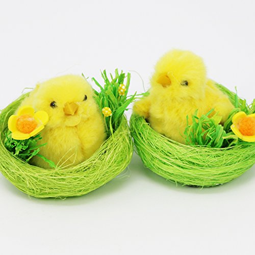 COM-FOUR® 4 Pulcini ciniglia Seduto in Un Nido, Decorazione per la Pasqua (04 Pezzi – Pulcini nel Nido) - 5