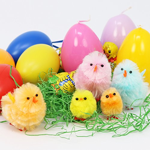 COM-FOUR® 18 Pulcini ciniglia in Diverse Misure, Decorazione per Pasqua in Colori Vivaci (018 Pezzi – Pulcini Colorati) - 2