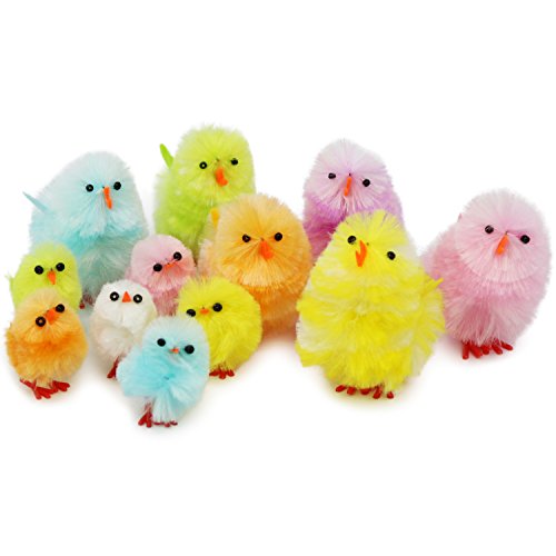 COM-FOUR® 18 Pulcini ciniglia in Diverse Misure, Decorazione per Pasqua in Colori Vivaci (018 Pezzi – Pulcini Colorati) - 3