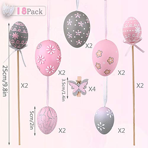 Victor’s Workshop Uovo di Pasqua Pezzi 18 Pasqua Decorazoni in plastica da 5/6 cm per la Decorazione Primaverile – Pink/Grigio - 2