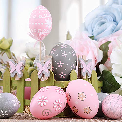 Victor’s Workshop Uovo di Pasqua Pezzi 18 Pasqua Decorazoni in plastica da 5/6 cm per la Decorazione Primaverile – Pink/Grigio - 7