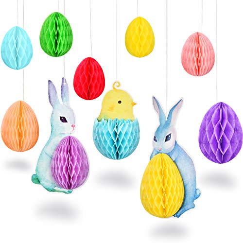 Zhehao 10 Pezzi Pasqua Carta Nido d’Ape Coniglio Pulcino Uovo Nido d’Ape Decorazioni Primavera Appeso Palle Nido d’Ape per Festa Decor - 2