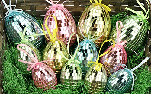 COM-FOUR® 16 Piccole Uova di Pasqua con Gancio, Colorate Decorazioni pasquali con Effetto Mosaico (16 Pezzi – Mix di 6 cm) - 2