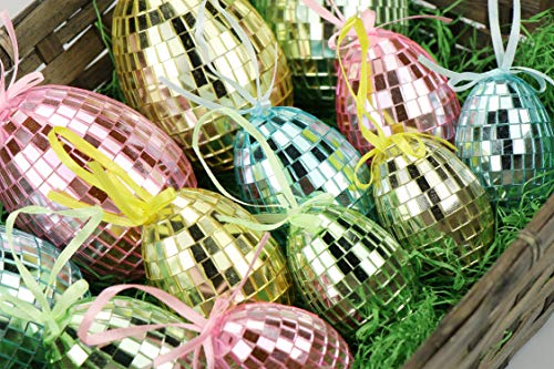 COM-FOUR® 16 Piccole Uova di Pasqua con Gancio, Colorate Decorazioni pasquali con Effetto Mosaico (16 Pezzi – Mix di 6 cm) - 3