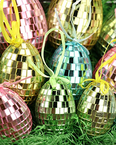COM-FOUR® 16 Piccole Uova di Pasqua con Gancio, Colorate Decorazioni pasquali con Effetto Mosaico (16 Pezzi – Mix di 6 cm) - 4