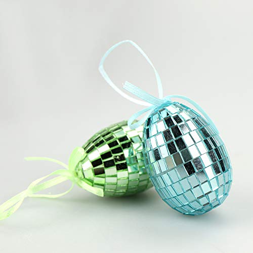 COM-FOUR® 16 Piccole Uova di Pasqua con Gancio, Colorate Decorazioni pasquali con Effetto Mosaico (16 Pezzi – Mix di 6 cm) - 5