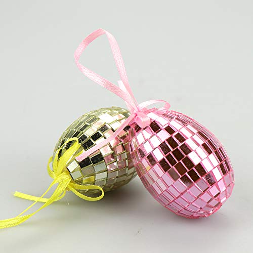 COM-FOUR® 16 Piccole Uova di Pasqua con Gancio, Colorate Decorazioni pasquali con Effetto Mosaico (16 Pezzi – Mix di 6 cm) - 6