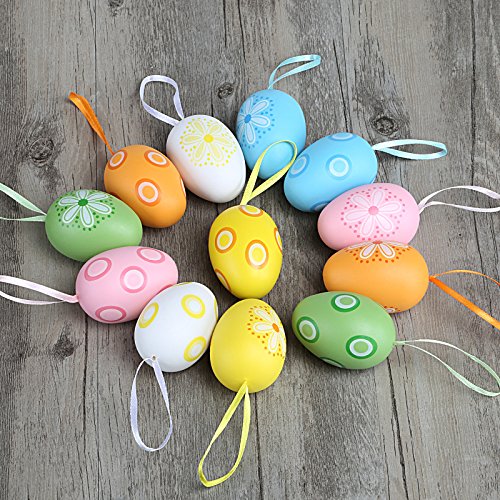 Naler 12pcs plastica Colorata Easter Egg Falso Uovo con impiccagione cordone Loop Serie per Bambini Dono Giocattolo Pasqua Festa Decorazione a casa - 3