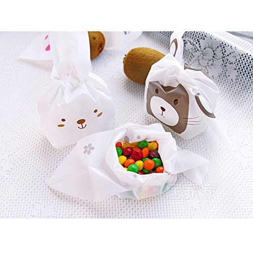 KAKOO 100pezzi Sacchetti di camelle con Forma del Coniglio Sacchetti multioso di Biscotto Frutta Regalo Artigianato con 100pezzi gancetto Dorato per Festa Campeggio Compleanno - 2