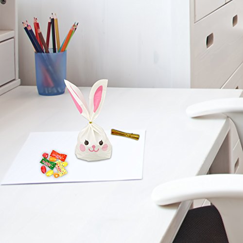 KAKOO 100pezzi Sacchetti di camelle con Forma del Coniglio Sacchetti multioso di Biscotto Frutta Regalo Artigianato con 100pezzi gancetto Dorato per Festa Campeggio Compleanno - 7