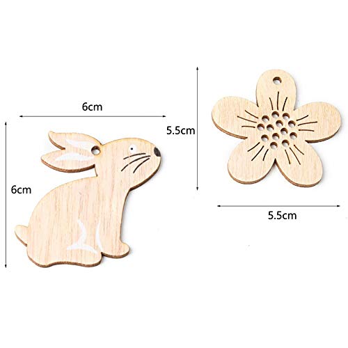 Wovemster Decorazioni Pasquali – JM01126 Coniglio e Fiori In Legno, Ciondolo Stile Nordico Decorazioni per La Casa 8 Pezzi/Pacco - 2