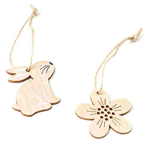 Wovemster Decorazioni Pasquali – JM01126 Coniglio e Fiori In Legno, Ciondolo Stile Nordico Decorazioni per La Casa 8 Pezzi/Pacco - 3