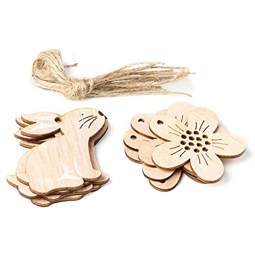 Wovemster Decorazioni Pasquali – JM01126 Coniglio e Fiori In Legno, Ciondolo Stile Nordico Decorazioni per La Casa 8 Pezzi/Pacco - 5