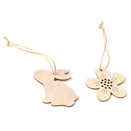 Wovemster Decorazioni Pasquali – JM01126 Coniglio e Fiori In Legno, Ciondolo Stile Nordico Decorazioni per La Casa 8 Pezzi/Pacco - 7