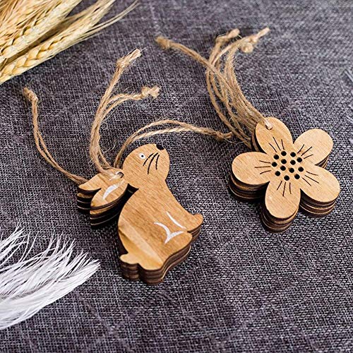 Wovemster Decorazioni Pasquali – JM01126 Coniglio e Fiori In Legno, Ciondolo Stile Nordico Decorazioni per La Casa 8 Pezzi/Pacco - 8