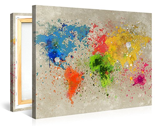 Gallery of Innovative Art – Mappa Del Mondo Acqua Colore Explosion – 100x75cm – Larga stampa su tela per decorazione murale – Immagine su tela su telaio in legno – Arazzo decorazione murale - 2