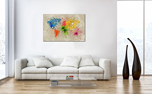 Gallery of Innovative Art – Mappa Del Mondo Acqua Colore Explosion – 100x75cm – Larga stampa su tela per decorazione murale – Immagine su tela su telaio in legno – Arazzo decorazione murale - 3