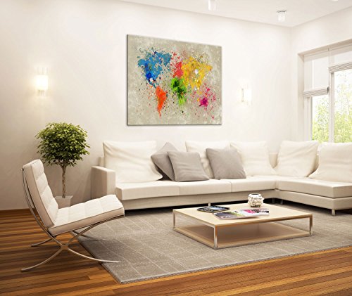 Gallery of Innovative Art – Mappa Del Mondo Acqua Colore Explosion – 100x75cm – Larga stampa su tela per decorazione murale – Immagine su tela su telaio in legno – Arazzo decorazione murale - 4