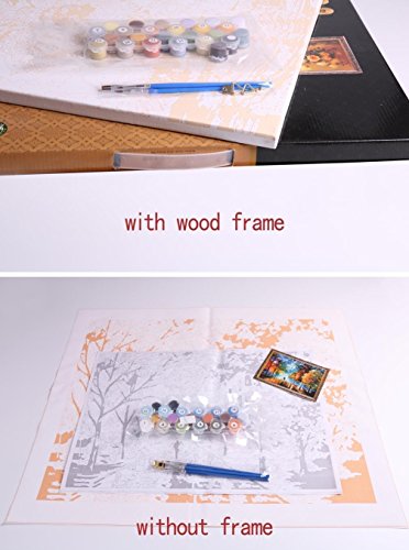 Rihe – Dipinto a olio fai da te “dipingi coi numeri”, con telaio in legno, tema ‘ponte sul fiume e alberi’, stampa su tela da parete, decorazione artistica per la casa - 5