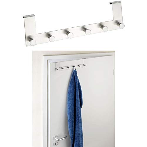 Wenko 4468060100 Attaccapanni da Porta Celano, 6 Ganci, 5,5 x 11 x 39 cm, Opaco, Acciaio Inossidabile, Argento - 3