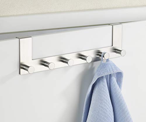 Wenko 4468060100 Attaccapanni da Porta Celano, 6 Ganci, 5,5 x 11 x 39 cm, Opaco, Acciaio Inossidabile, Argento - 4