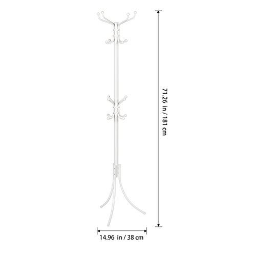 LANGRIA Stand Appendiabiti Attaccapanni Moderno Funzionale in Metallo da 16 Colonne con Cappuccio Protettivo Rotondo e Piedini di Livellamento Solido per Sala Camera da Letto 38 x 38 x 181 cm (Bianco) - 4