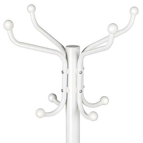 LANGRIA Stand Appendiabiti Attaccapanni Moderno Funzionale in Metallo da 16 Colonne con Cappuccio Protettivo Rotondo e Piedini di Livellamento Solido per Sala Camera da Letto 38 x 38 x 181 cm (Bianco) - 5