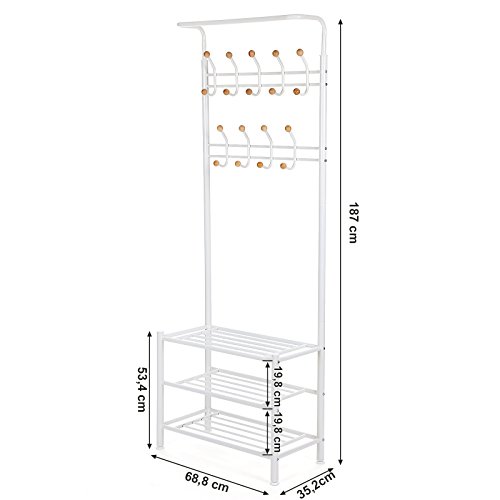 SONGMICS Stand Appendiabiti Portabiti Bianco Panna con 3 Ripiani di Scarpiera per Ingresso Corridoio Carico Massimo Totale 70 kg HSR04W - 4