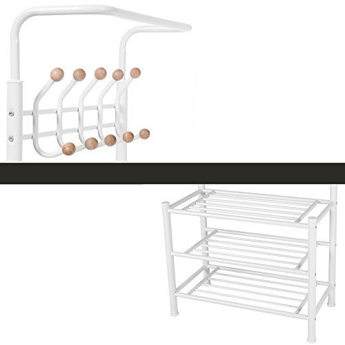 SONGMICS Stand Appendiabiti Portabiti Bianco Panna con 3 Ripiani di Scarpiera per Ingresso Corridoio Carico Massimo Totale 70 kg HSR04W - 5