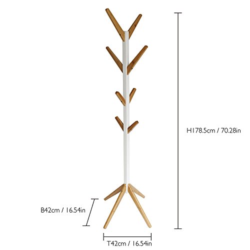 Happy Home Appendiabiti con 8 Ganci Bianco 45 * 45 * 178.5 cm Stand Attaccapanni Legno per Ingresso Ufficio Camera da Letto - 3