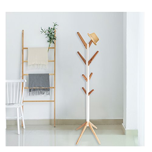 Happy Home Appendiabiti con 8 Ganci Bianco 45 * 45 * 178.5 cm Stand Attaccapanni Legno per Ingresso Ufficio Camera da Letto - 6