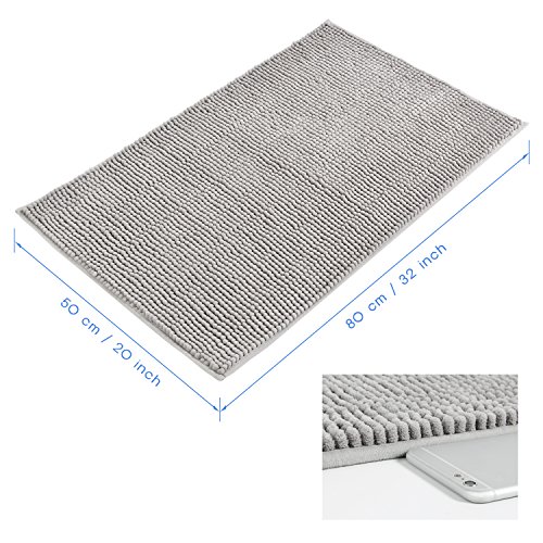 Lifewit Tappeto da Bagno Antiscivolo in Microfibra Ciniglia Scendi Doccia Grigio ,80x50cm - 5