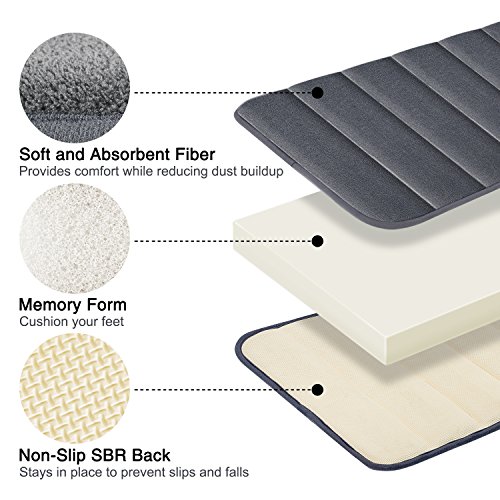 Lifewit Tappeto da Bagno e Corridore di Memory Foam 40D Extra Lungo Ultra morbido HD Bagno con Parte Posteriore in Gomma Antiscivolo Grigio (120x42cm Grigio) - 3