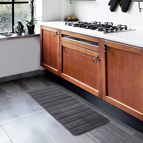Lifewit Tappeto da Bagno e Corridore di Memory Foam 40D Extra Lungo Ultra morbido HD Bagno con Parte Posteriore in Gomma Antiscivolo Grigio (120x42cm Grigio) - 8